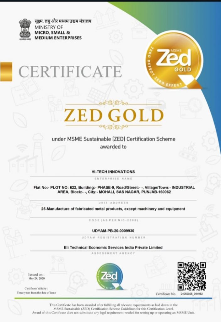 ZED Gold Certificate for Hitech Innovations