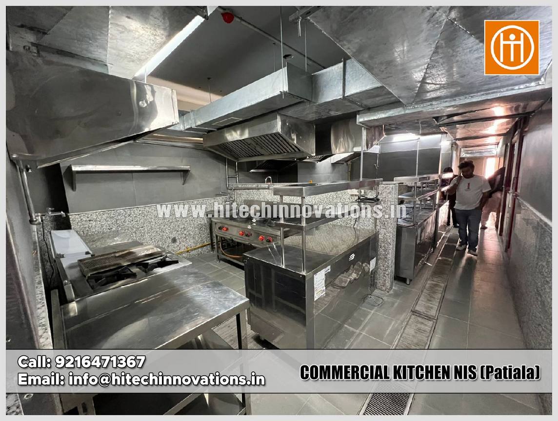 Stainless steel workstations and commercial cooking equipment layout at National Institute of Sports Patiala.