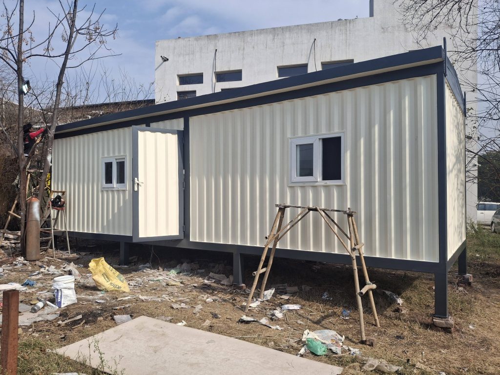 Hitech Innovations custom-built container home elevated on site in Himachal Pradesh, the leading manufacturer of portable site offices.