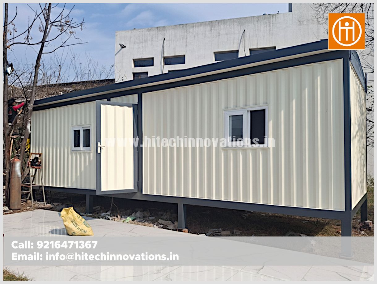 Modern prefab container house by Hitech Innovations Mohali showing durable steel structure and insulated windows for mountain climates.
