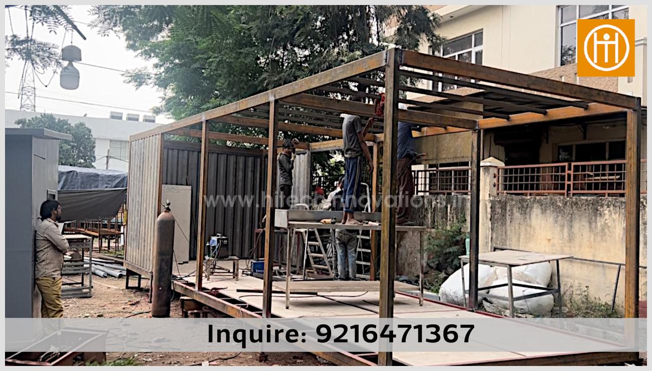 Fabrication process of a portable container unit showing the internal metal reinforcement by Hitech Innovations, ideal for farmhouse stays.