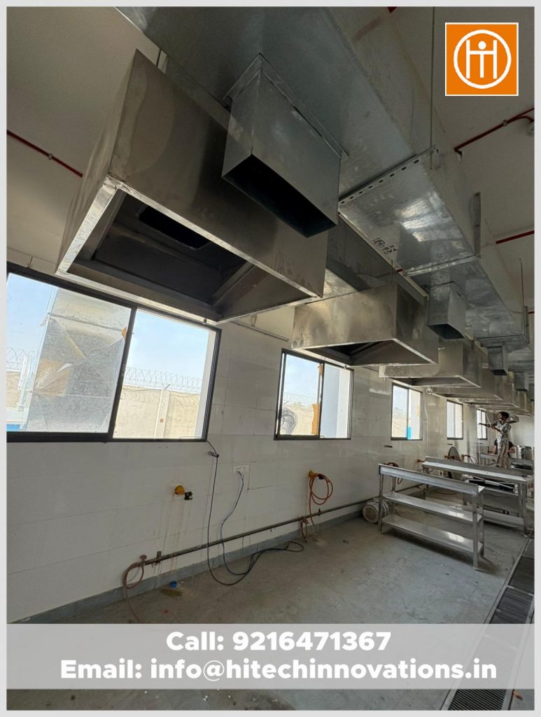 Detailed view of commercial fresh air and exhaust ducting installed by Hitech Innovations.