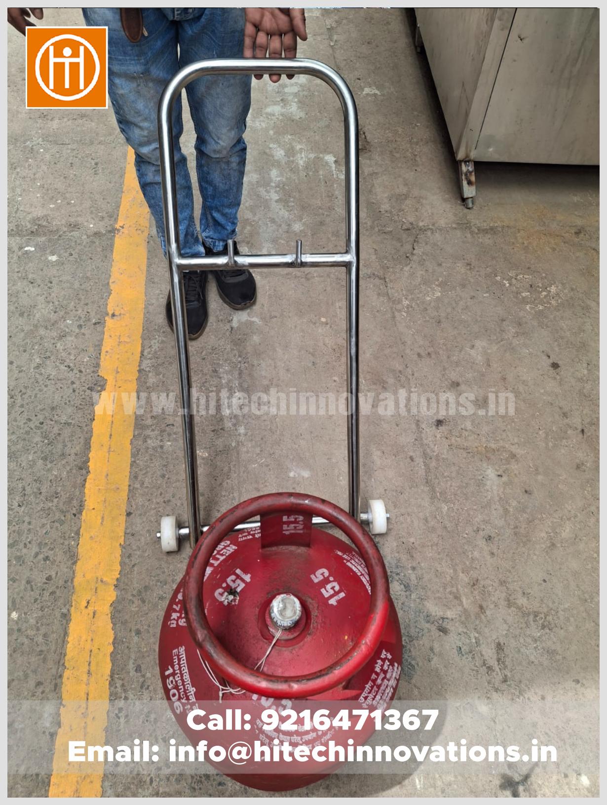 Top-down view of the compact and lightweight LPG gas cylinder trolley frame manufactured by Hitech Innovations.