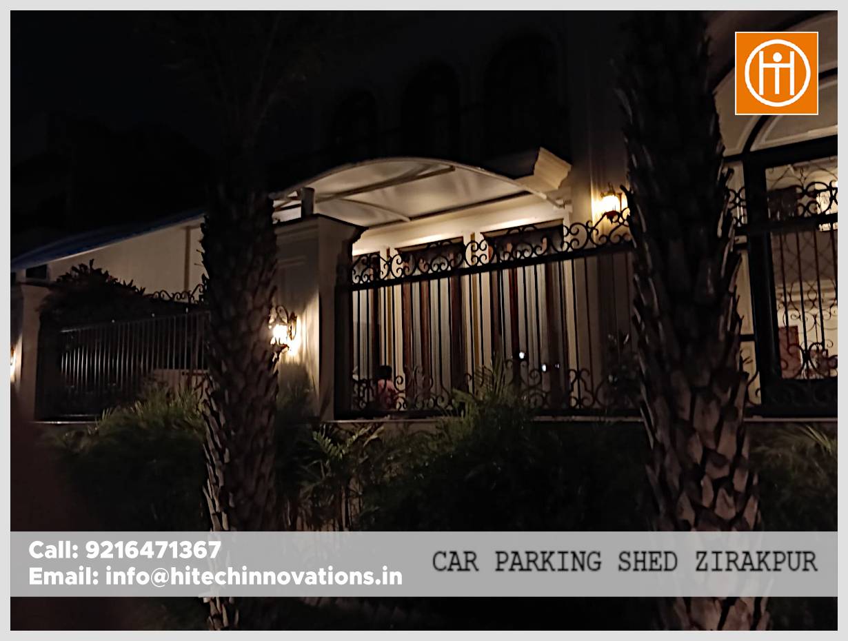 Completed tensile car parking shed installation by Hitech Innovations in Zirakpur area