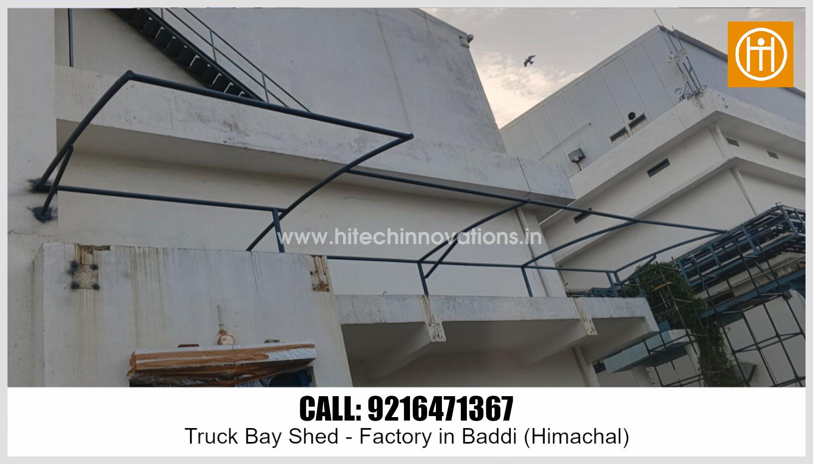 Engineered framework of the tensile truck bay shed installed by Hitech Innovations in Baddi