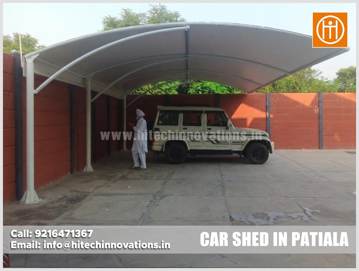 Spacious architectural tensile car parking shade installed for residential property in Patiala