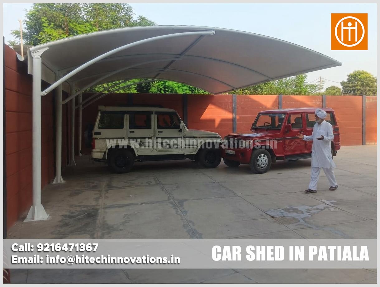 Custom multi-vehicle tensile car parking shed designed by Hitech Innovations Mohali
